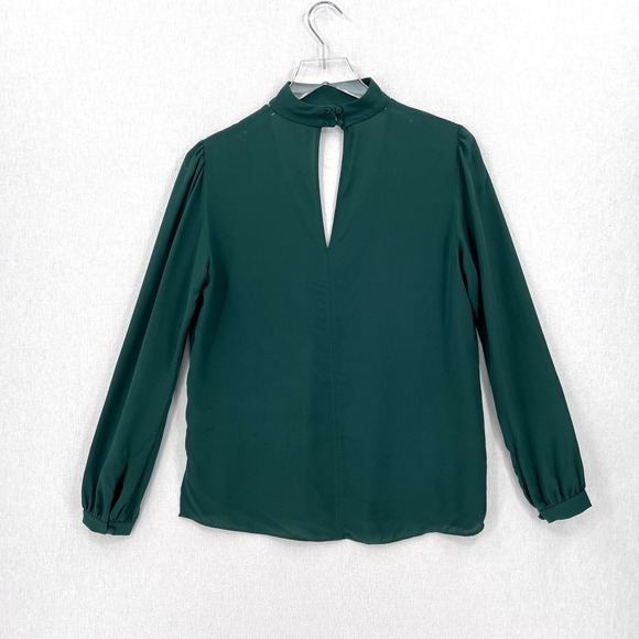 ALC Liza Silk Top Womens 2 Pine Green Choker VDeep V-neck Long Sleeve Blouse - Picture 6 of 16